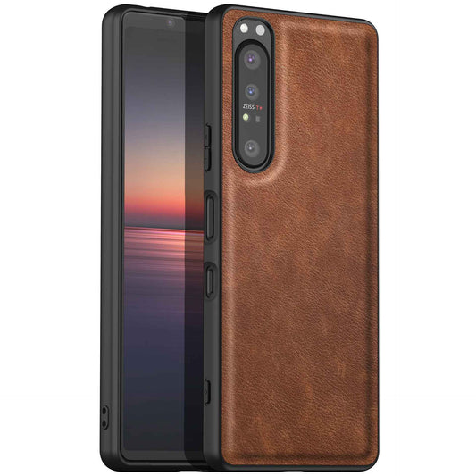 For Sony Xperia 1 IV 5G Bump Proof Back Protective Case, Retro PU Leather Coated TPU+PC Phone Cover