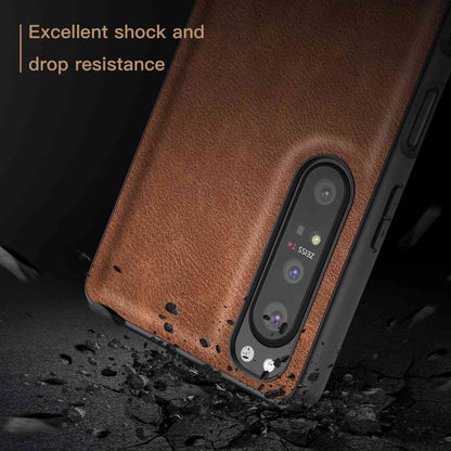 For Sony Xperia 1 IV 5G Bump Proof Back Protective Case, Retro PU Leather Coated TPU+PC Phone Cover