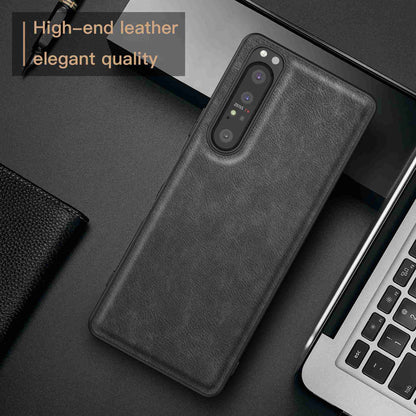 For Sony Xperia 1 IV 5G Bump Proof Back Protective Case, Retro PU Leather Coated TPU+PC Phone Cover