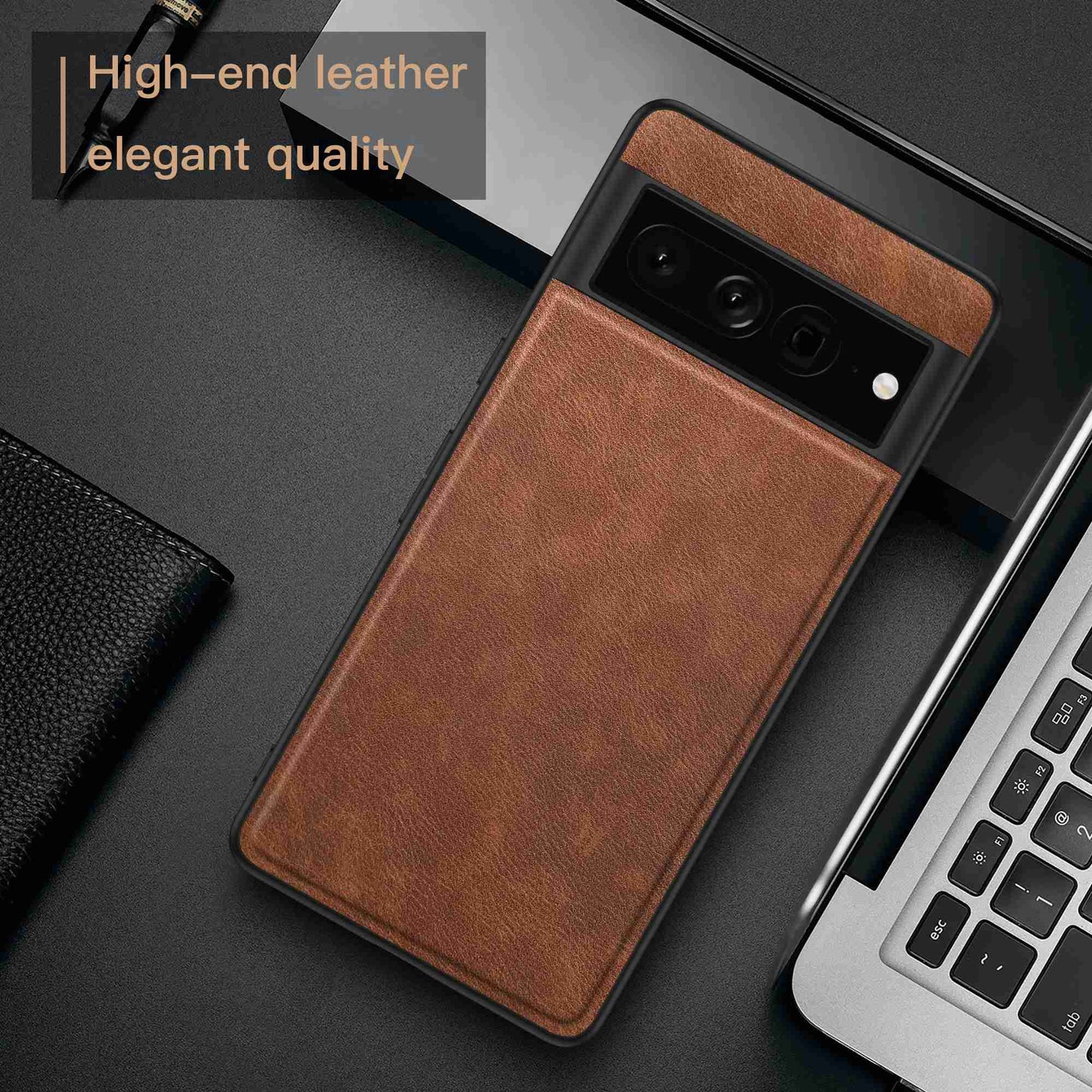 For Google Pixel 7 Pro Back Protective Case, Scratch Resistant Retro PU Leather Coated TPU+PC Phone Cover