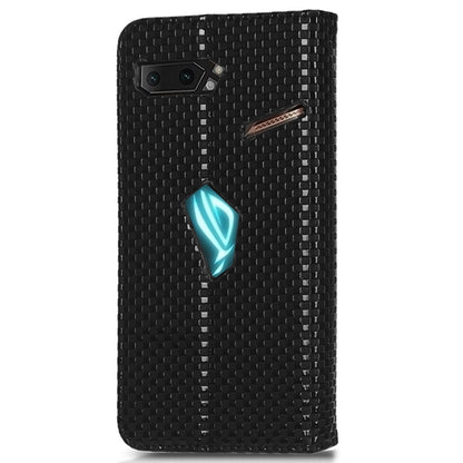 Grid Texture Phone Case for Asus ROG Phone II ZS660KL, PU Leather Magnetic Auto-absorbed Wallet Stand Full Protection Cover