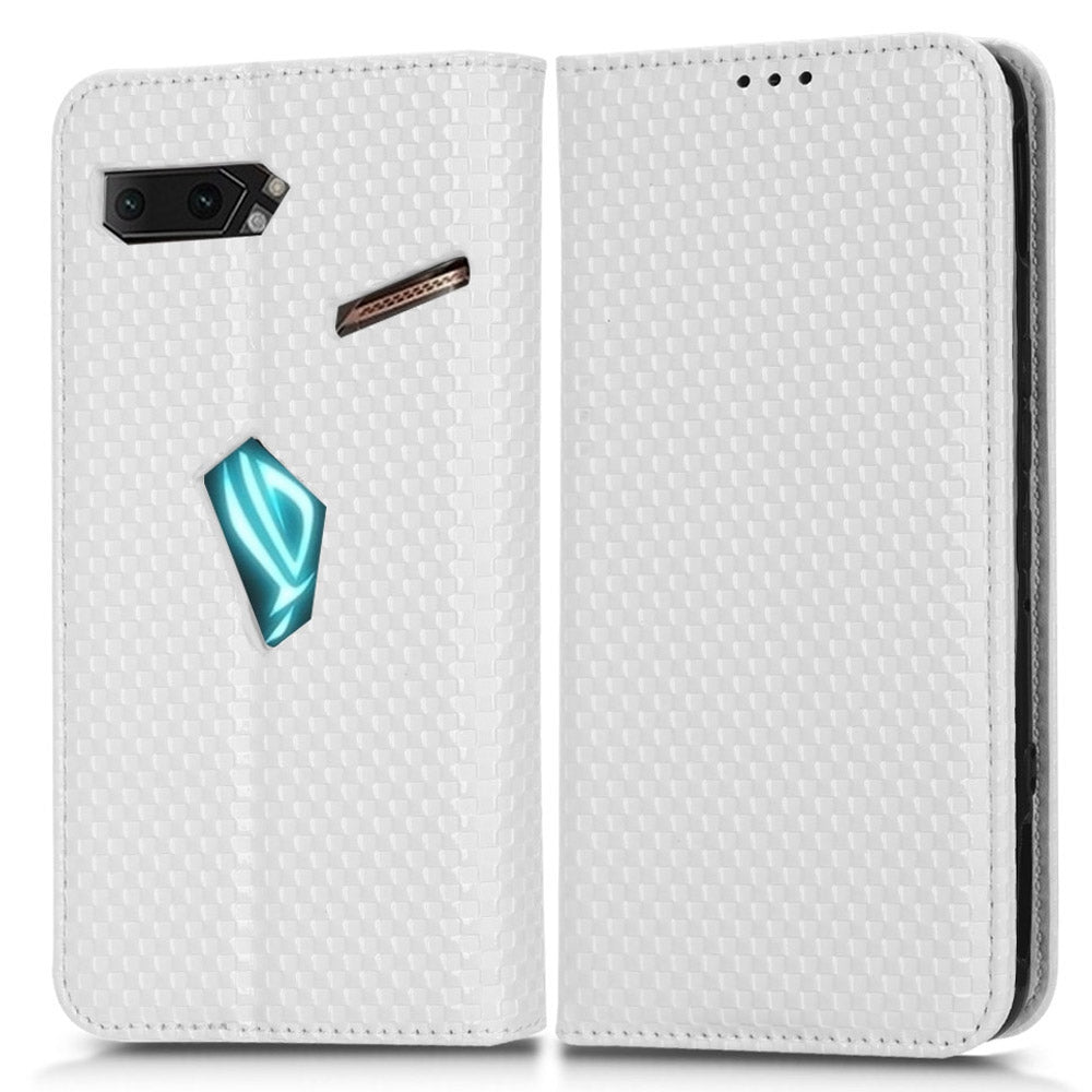 Grid Texture Phone Case for Asus ROG Phone II ZS660KL, PU Leather Magnetic Auto-absorbed Wallet Stand Full Protection Cover