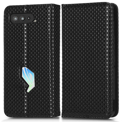 PU Leather Phone Wallet Case For Asus ROG Phone 5, Grid Texture Magnetic Auto-absorbed Phone Cover Full Protection Phone Shell