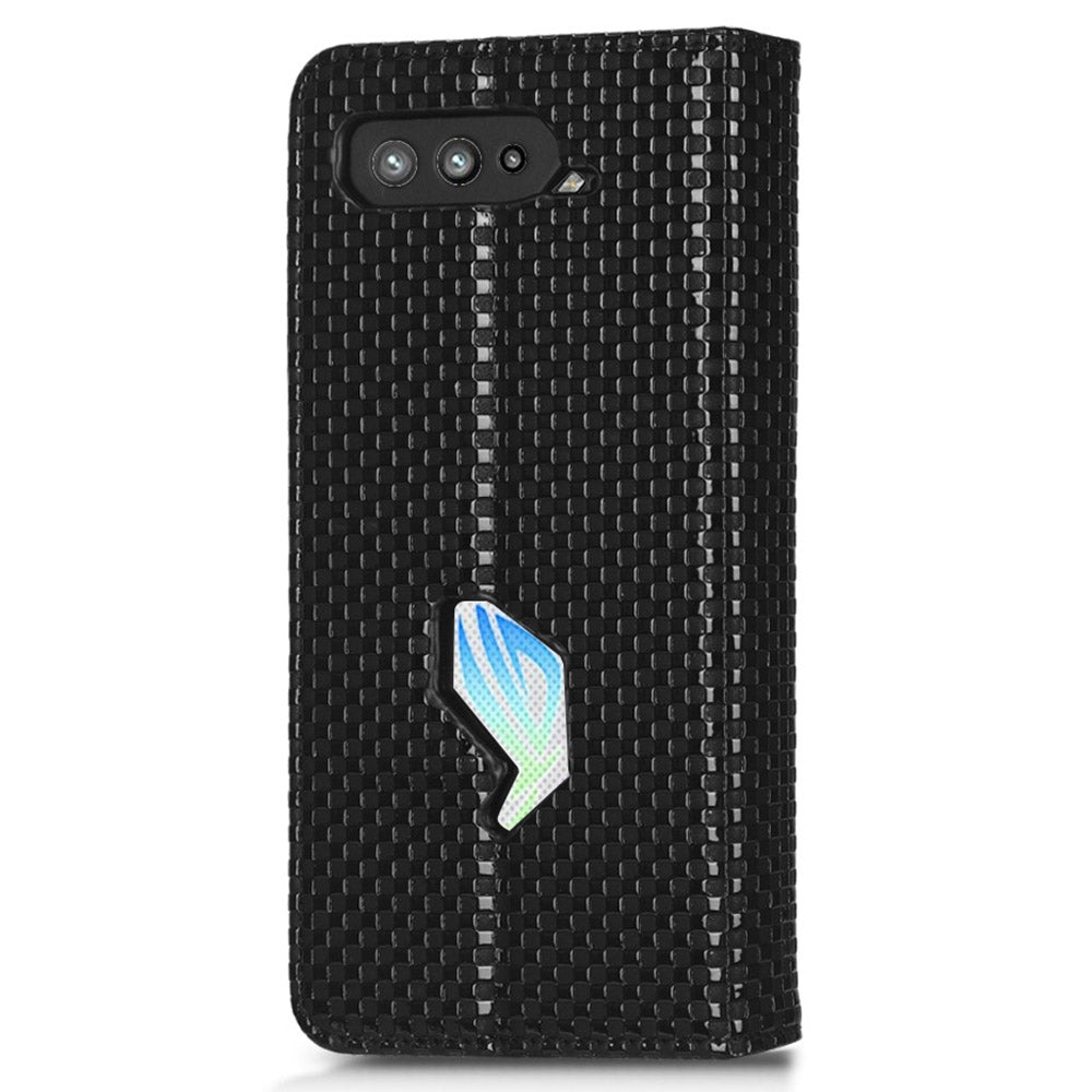 PU Leather Phone Wallet Case For Asus ROG Phone 5, Grid Texture Magnetic Auto-absorbed Phone Cover Full Protection Phone Shell