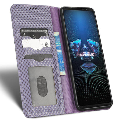 PU Leather Phone Wallet Case For Asus ROG Phone 5, Grid Texture Magnetic Auto-absorbed Phone Cover Full Protection Phone Shell