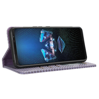 PU Leather Phone Wallet Case For Asus ROG Phone 5, Grid Texture Magnetic Auto-absorbed Phone Cover Full Protection Phone Shell