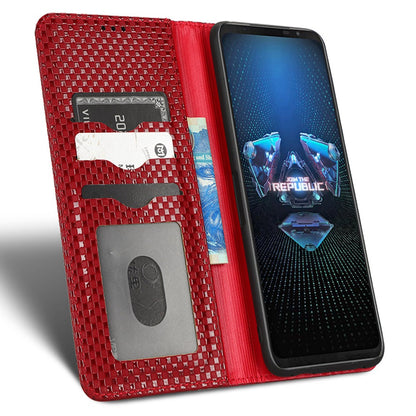 PU Leather Phone Wallet Case For Asus ROG Phone 5, Grid Texture Magnetic Auto-absorbed Phone Cover Full Protection Phone Shell