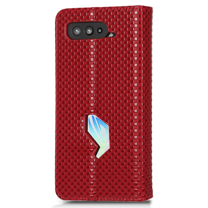 PU Leather Phone Wallet Case For Asus ROG Phone 5, Grid Texture Magnetic Auto-absorbed Phone Cover Full Protection Phone Shell