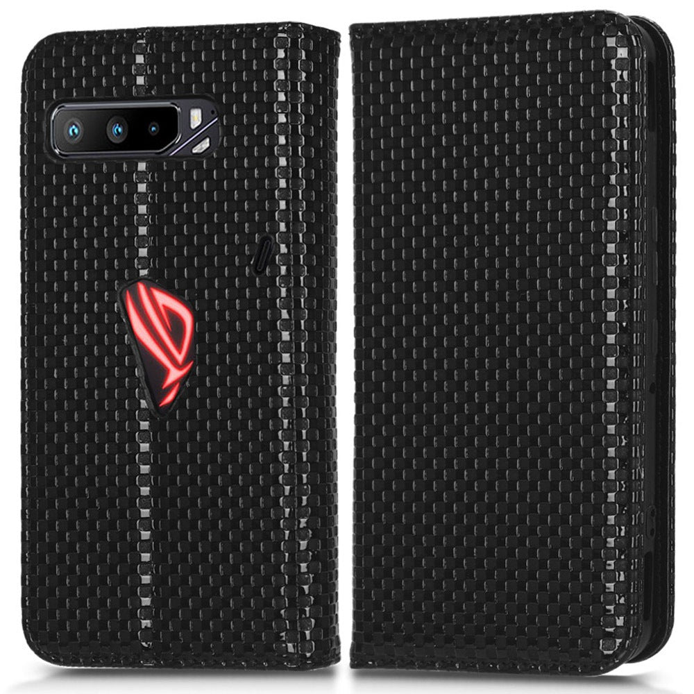 For Asus ROG Phone 3 Strix / ROG Phone 3 ZS661KS Grid Texture PU Leather Magnetic Auto-absorbed Phone Case with Wallet Stand