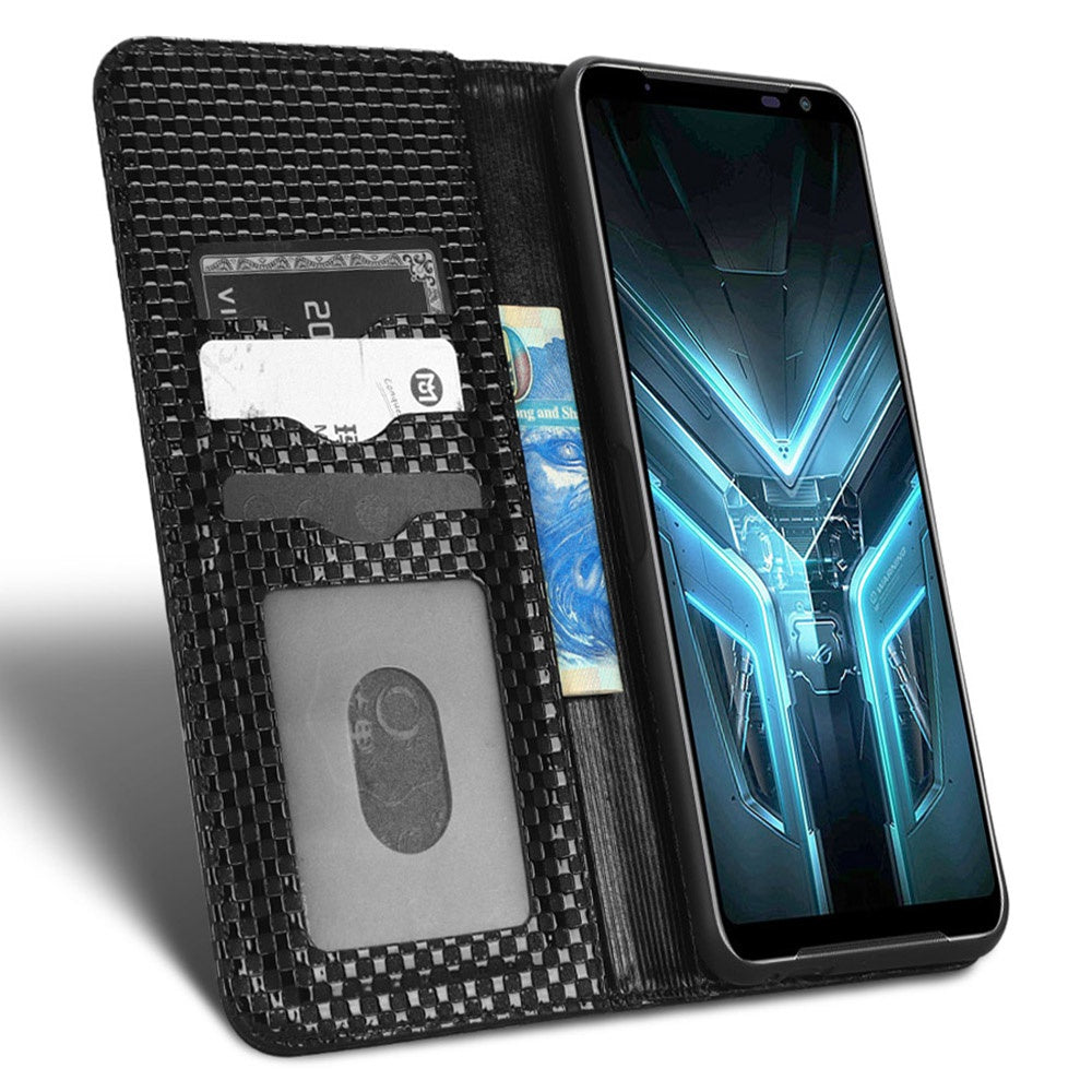 For Asus ROG Phone 3 Strix / ROG Phone 3 ZS661KS Grid Texture PU Leather Magnetic Auto-absorbed Phone Case with Wallet Stand