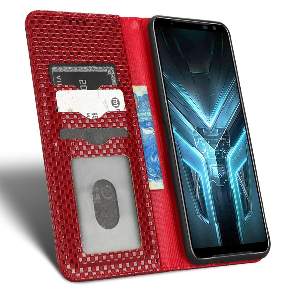 For Asus ROG Phone 3 Strix / ROG Phone 3 ZS661KS Grid Texture PU Leather Magnetic Auto-absorbed Phone Case with Wallet Stand