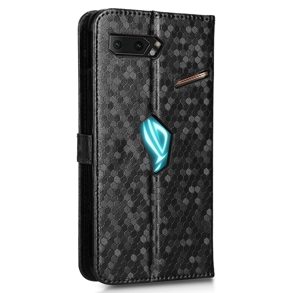 For Asus ROG Phone II ZS660KL PU Leather Flip Phone Cover Dot Pattern Imprinted Wallet Horizontal Stand Magnetic Phone Case with Strap