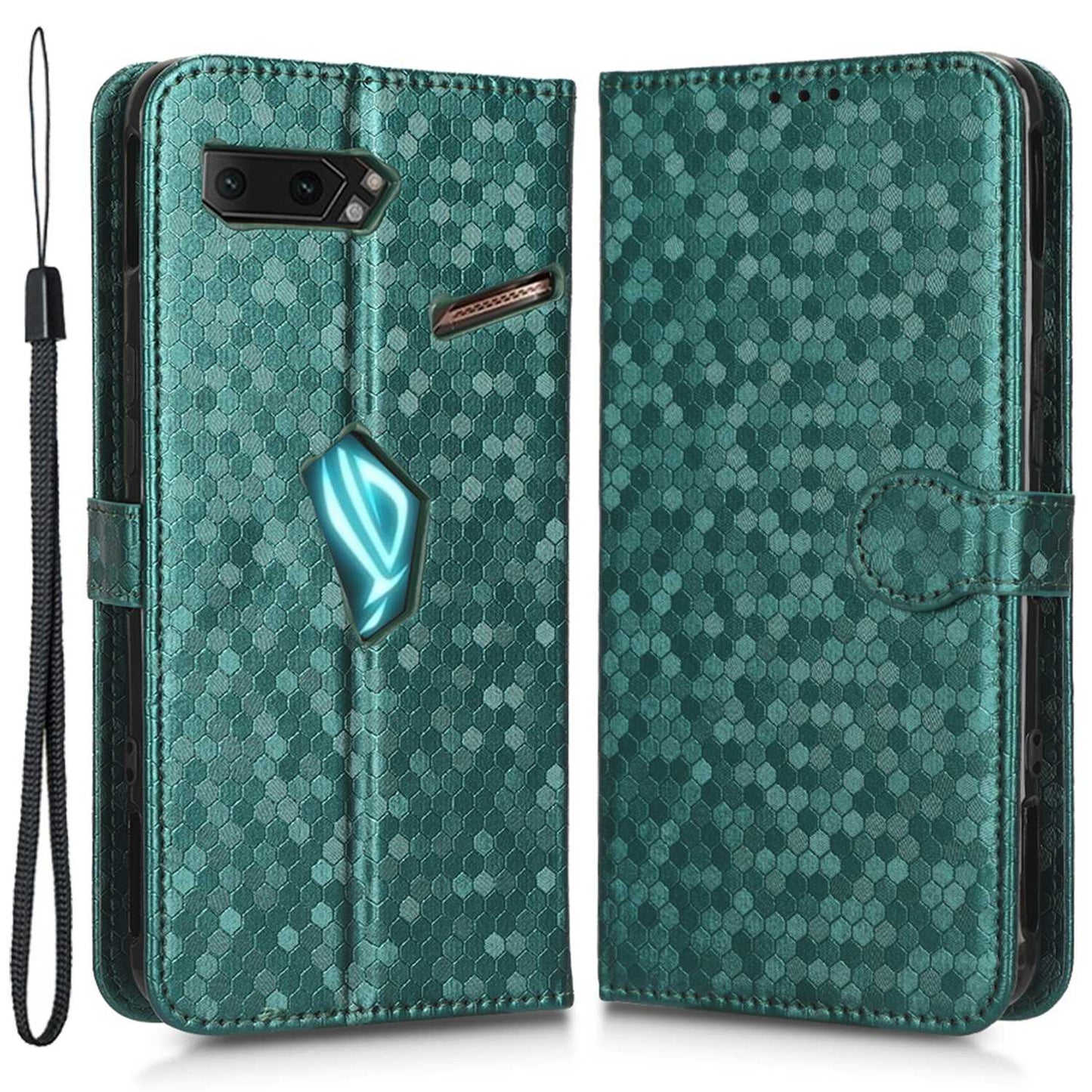 For Asus ROG Phone II ZS660KL PU Leather Flip Phone Cover Dot Pattern Imprinted Wallet Horizontal Stand Magnetic Phone Case with Strap