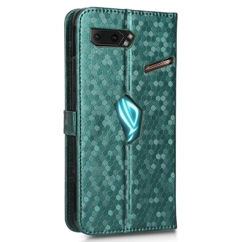 For Asus ROG Phone II ZS660KL PU Leather Flip Phone Cover Dot Pattern Imprinted Wallet Horizontal Stand Magnetic Phone Case with Strap