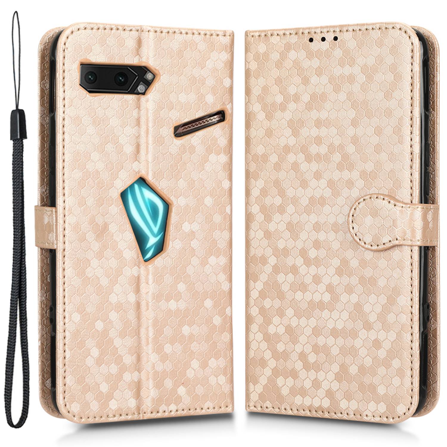 For Asus ROG Phone II ZS660KL PU Leather Flip Phone Cover Dot Pattern Imprinted Wallet Horizontal Stand Magnetic Phone Case with Strap