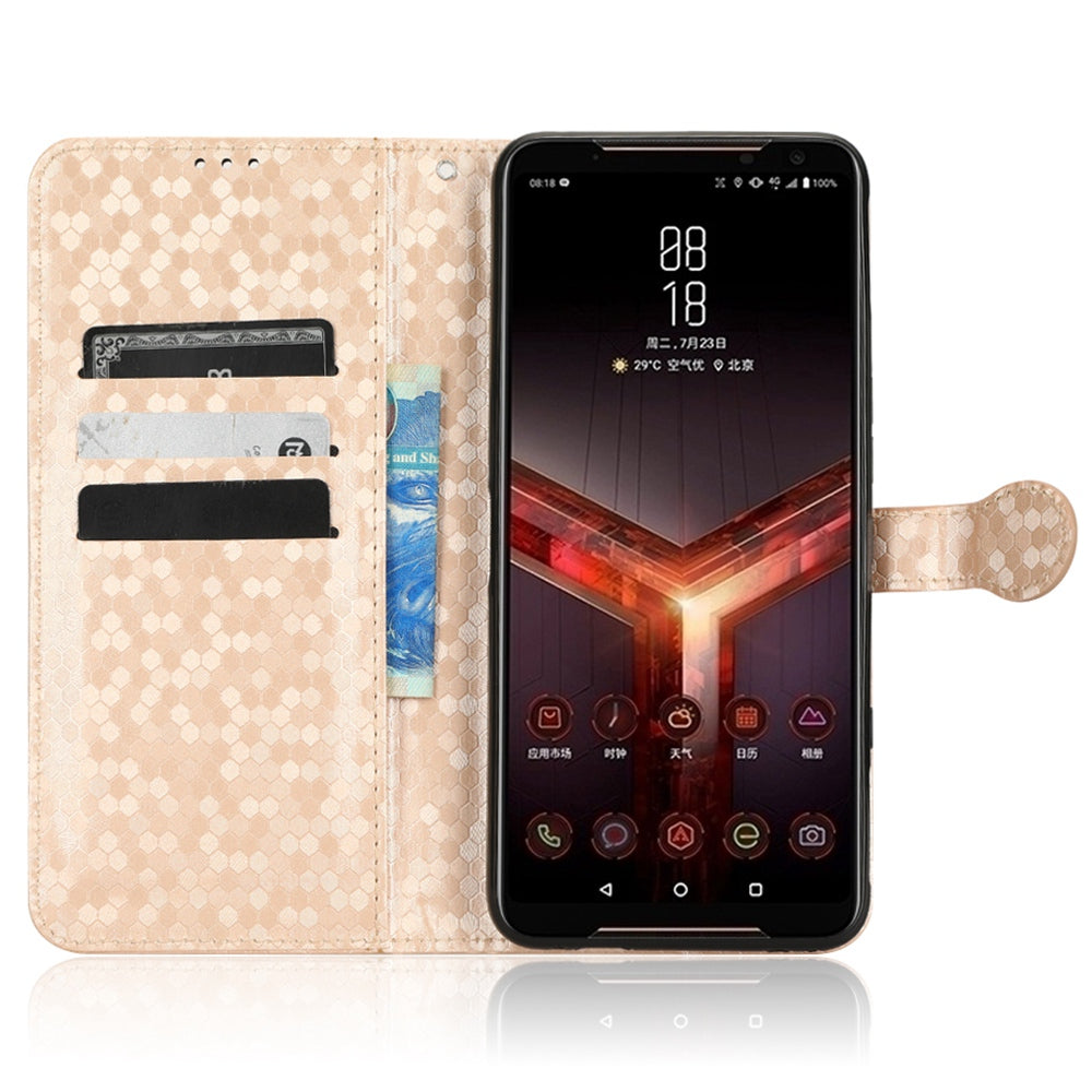 For Asus ROG Phone II ZS660KL PU Leather Flip Phone Cover Dot Pattern Imprinted Wallet Horizontal Stand Magnetic Phone Case with Strap