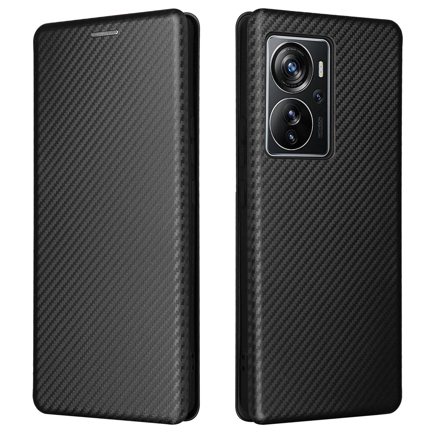 For ZTE Axon 40 Pro 5G Carbon Fiber Texture Smartphone Case PU Leather Magnetic Auto-absorbed Stand Card Holder Well-protected Phone Shell