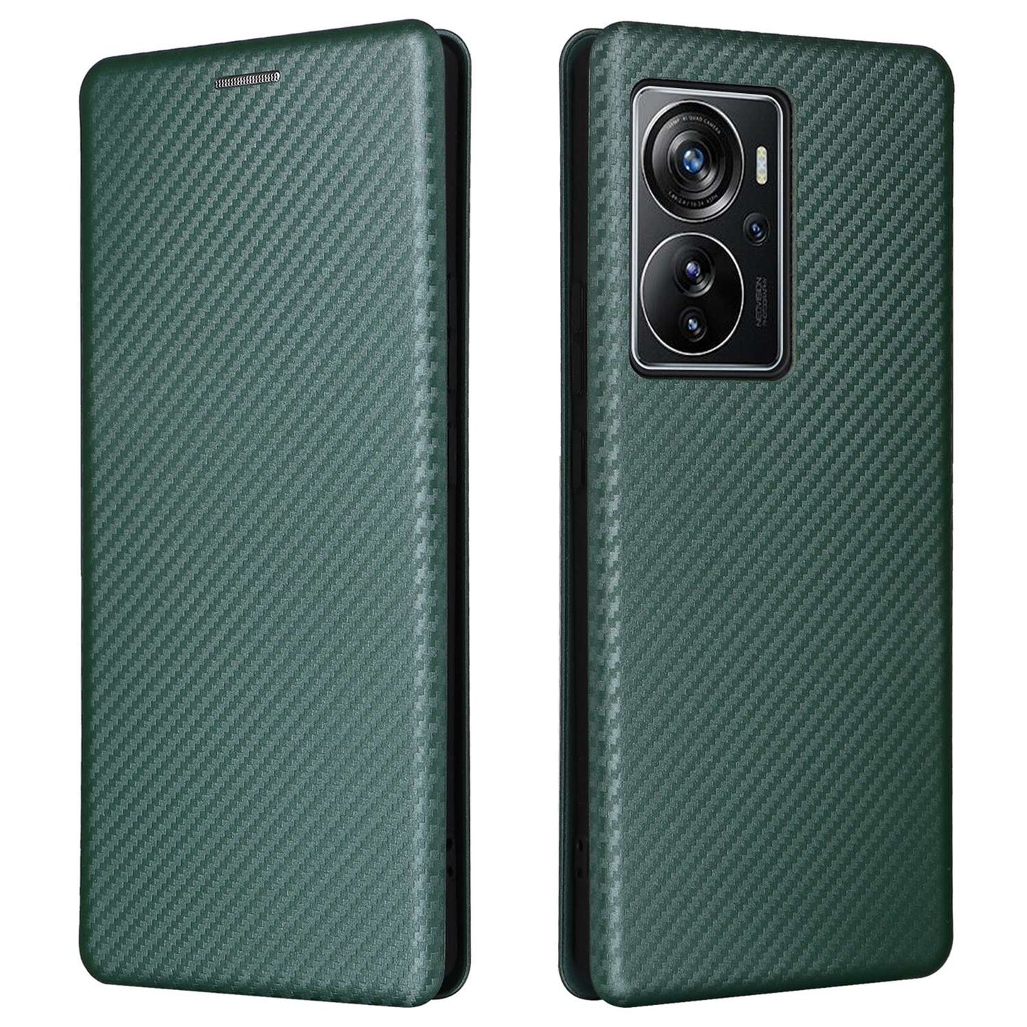 For ZTE Axon 40 Pro 5G Carbon Fiber Texture Smartphone Case PU Leather Magnetic Auto-absorbed Stand Card Holder Well-protected Phone Shell