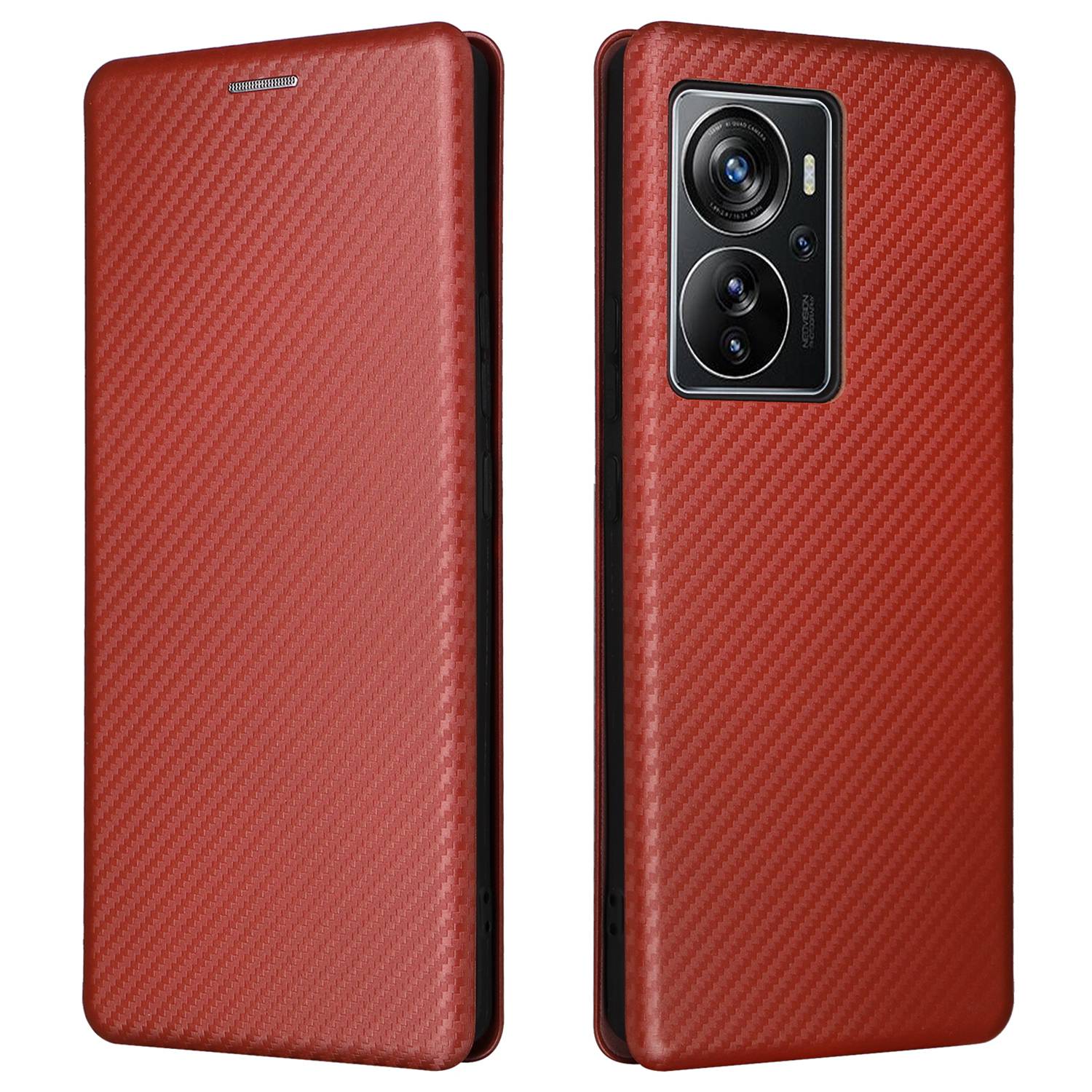 For ZTE Axon 40 Pro 5G Carbon Fiber Texture Smartphone Case PU Leather Magnetic Auto-absorbed Stand Card Holder Well-protected Phone Shell