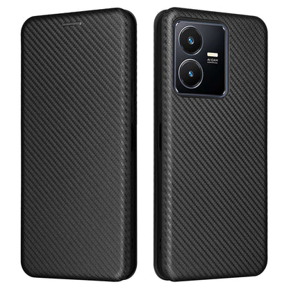 For vivo Y22s 4G / Y35 4G (2022) Magnetic Auto-absorbed Carbon Fiber Texture PU Leather Phone Case Card Slot Design Drop-proof Stand Cover