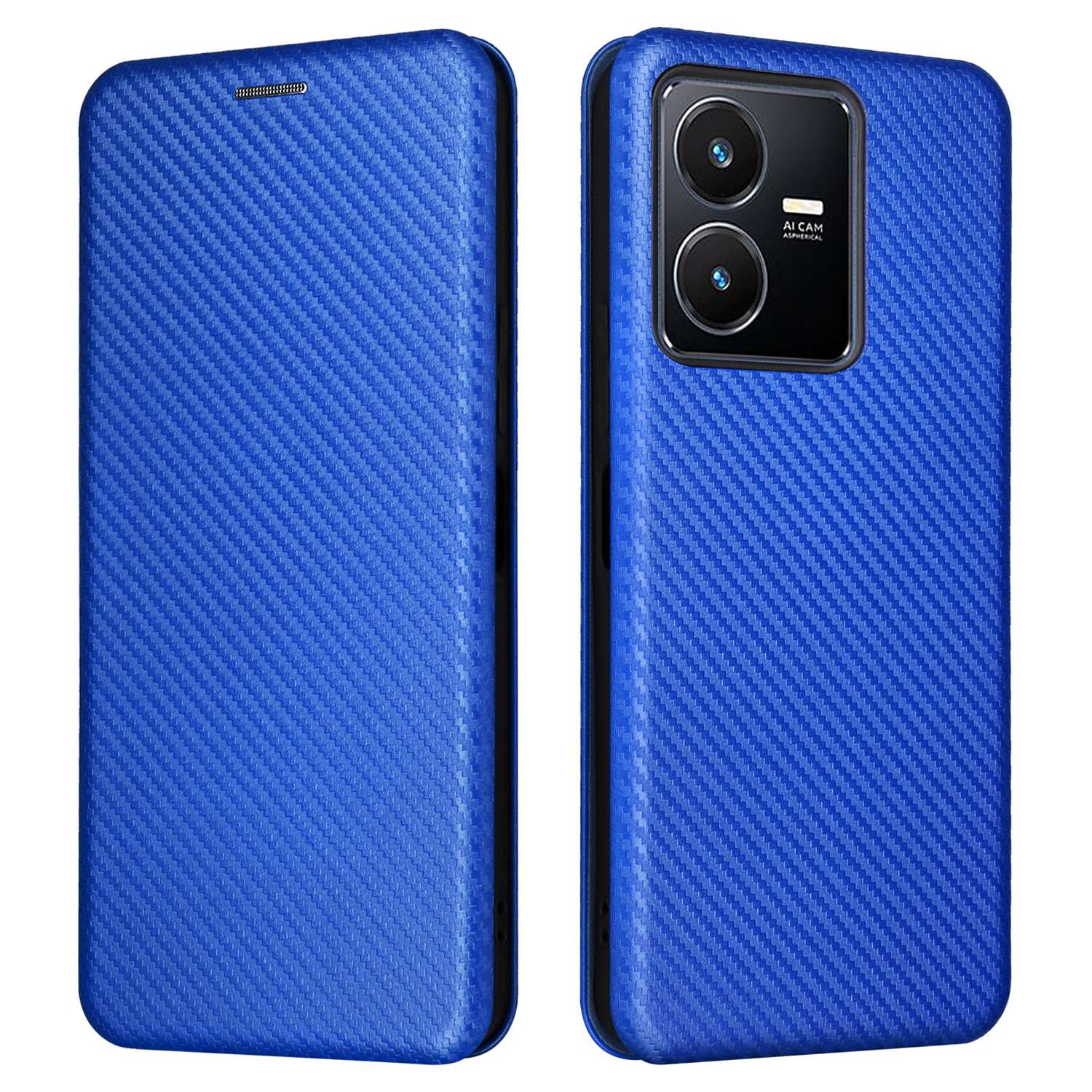 For vivo Y22s 4G / Y35 4G (2022) Magnetic Auto-absorbed Carbon Fiber Texture PU Leather Phone Case Card Slot Design Drop-proof Stand Cover