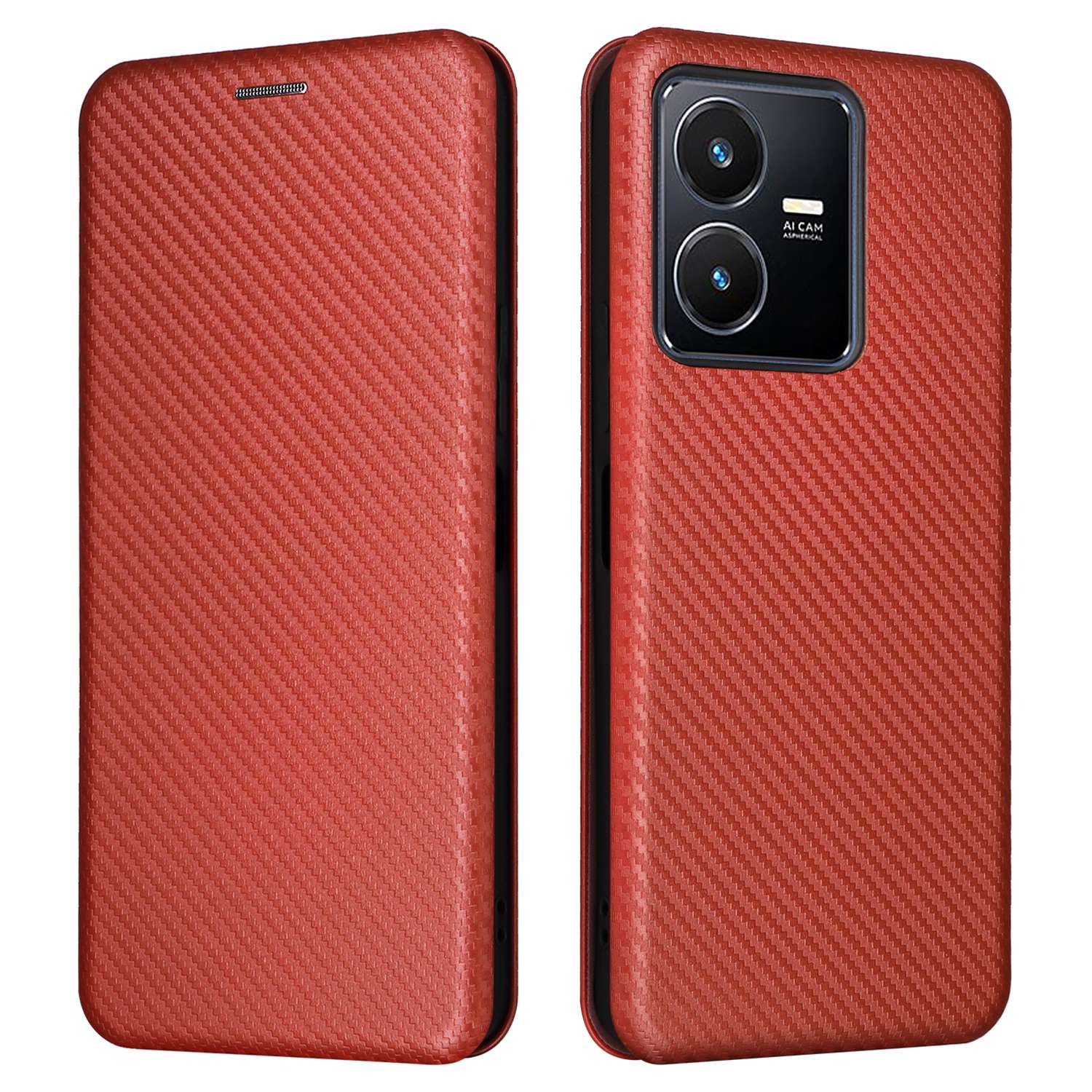 For vivo Y22s 4G / Y35 4G (2022) Magnetic Auto-absorbed Carbon Fiber Texture PU Leather Phone Case Card Slot Design Drop-proof Stand Cover