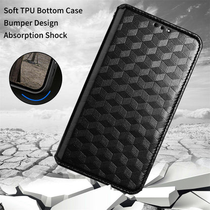 Shockproof Phone Case For HTC Desire 22 Pro 5G, Magnetic Auto Closing Stand Imprinted Rhombus Pattern Anti-drop Wallet Cover PU Leather Phone Shell