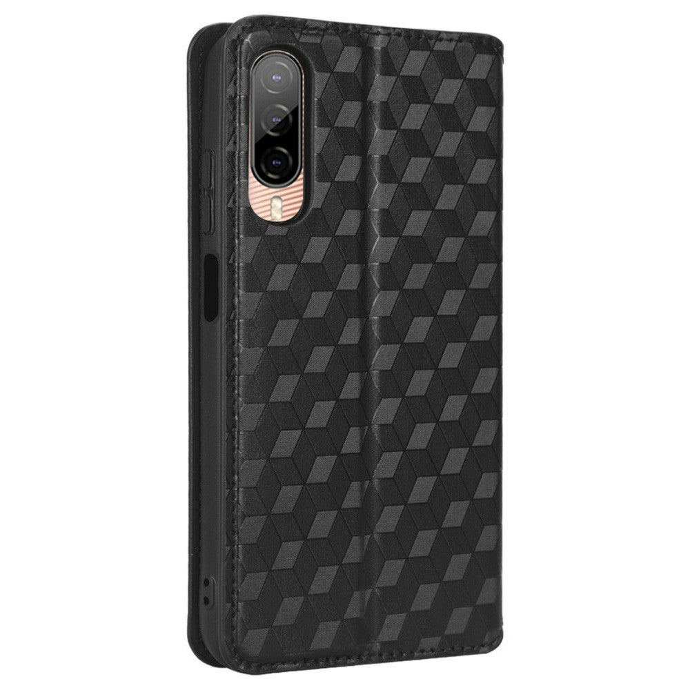 Shockproof Phone Case For HTC Desire 22 Pro 5G, Magnetic Auto Closing Stand Imprinted Rhombus Pattern Anti-drop Wallet Cover PU Leather Phone Shell