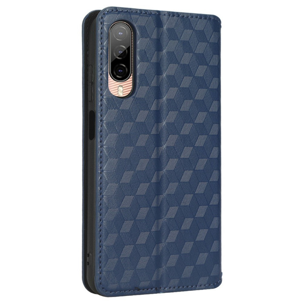 Shockproof Phone Case For HTC Desire 22 Pro 5G, Magnetic Auto Closing Stand Imprinted Rhombus Pattern Anti-drop Wallet Cover PU Leather Phone Shell