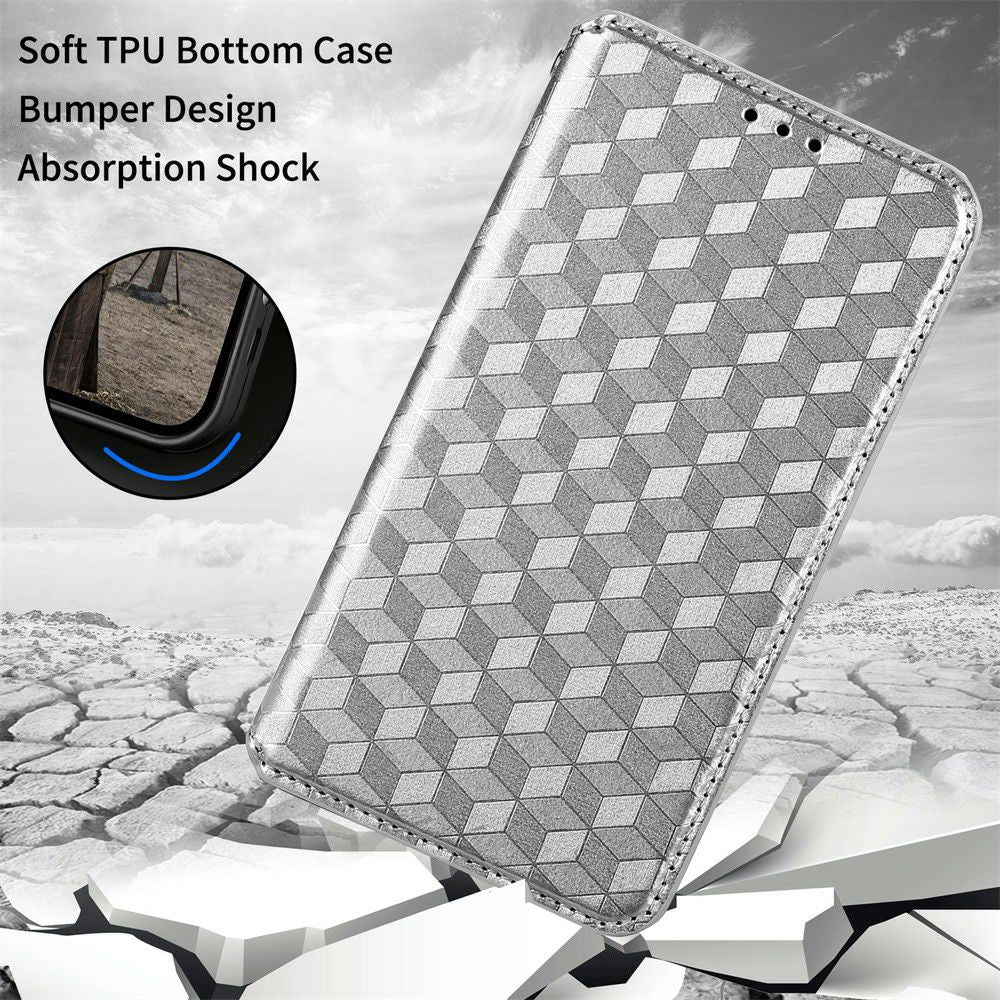 Shockproof Phone Case For HTC Desire 22 Pro 5G, Magnetic Auto Closing Stand Imprinted Rhombus Pattern Anti-drop Wallet Cover PU Leather Phone Shell