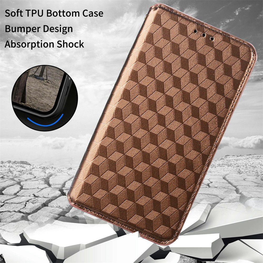 Shockproof Phone Case For HTC Desire 22 Pro 5G, Magnetic Auto Closing Stand Imprinted Rhombus Pattern Anti-drop Wallet Cover PU Leather Phone Shell