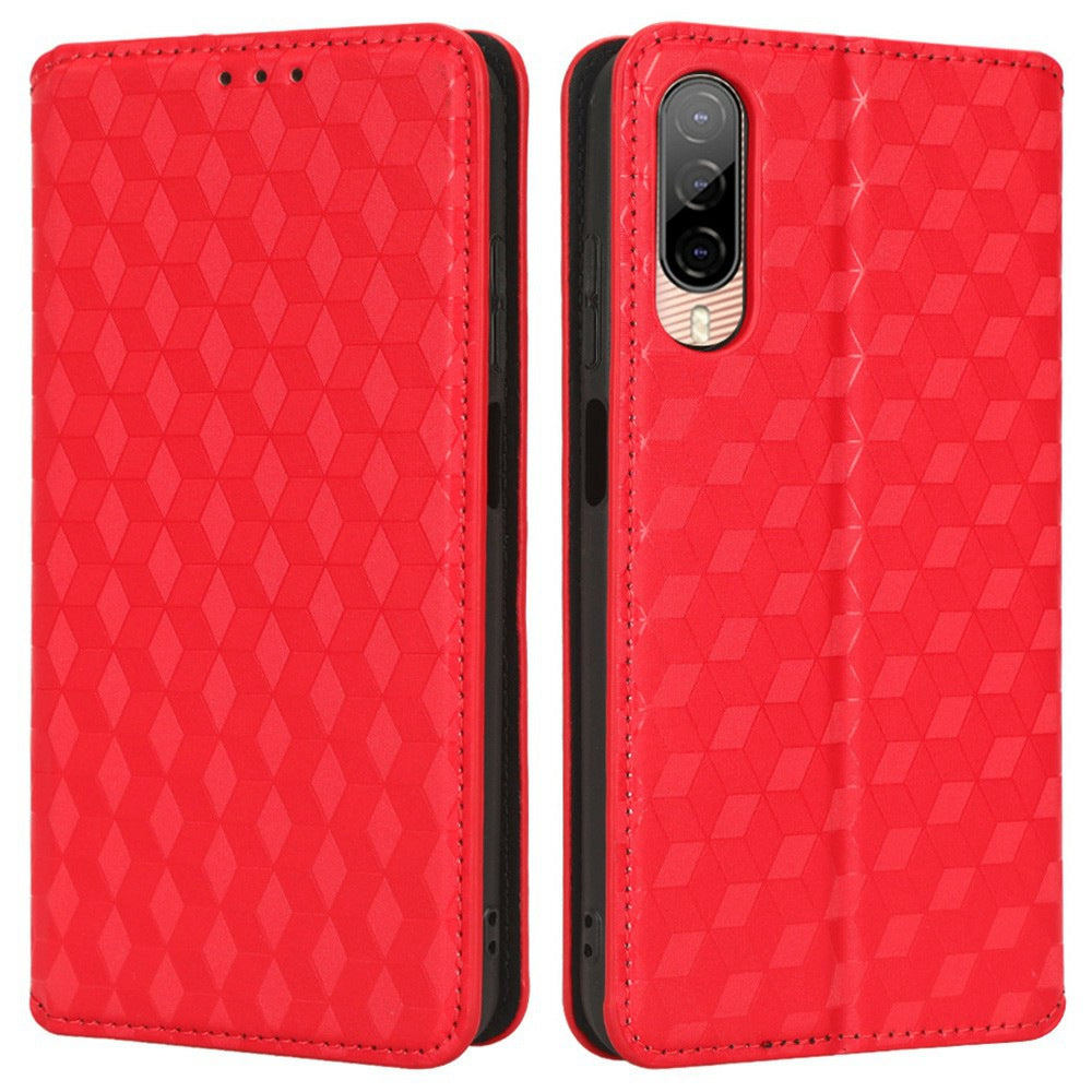 Shockproof Phone Case For HTC Desire 22 Pro 5G, Magnetic Auto Closing Stand Imprinted Rhombus Pattern Anti-drop Wallet Cover PU Leather Phone Shell