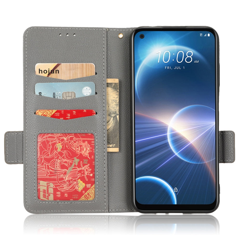 Cell Phone Case For HTC Desire 22 Pro 5G, Litchi Texture Stand Wallet Phone Cover PU Leather Dual Magnetic Clasp Shell