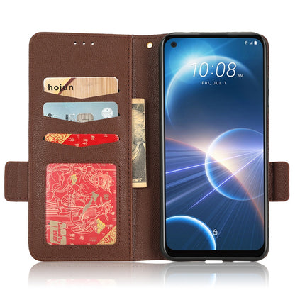 Cell Phone Case For HTC Desire 22 Pro 5G, Litchi Texture Stand Wallet Phone Cover PU Leather Dual Magnetic Clasp Shell