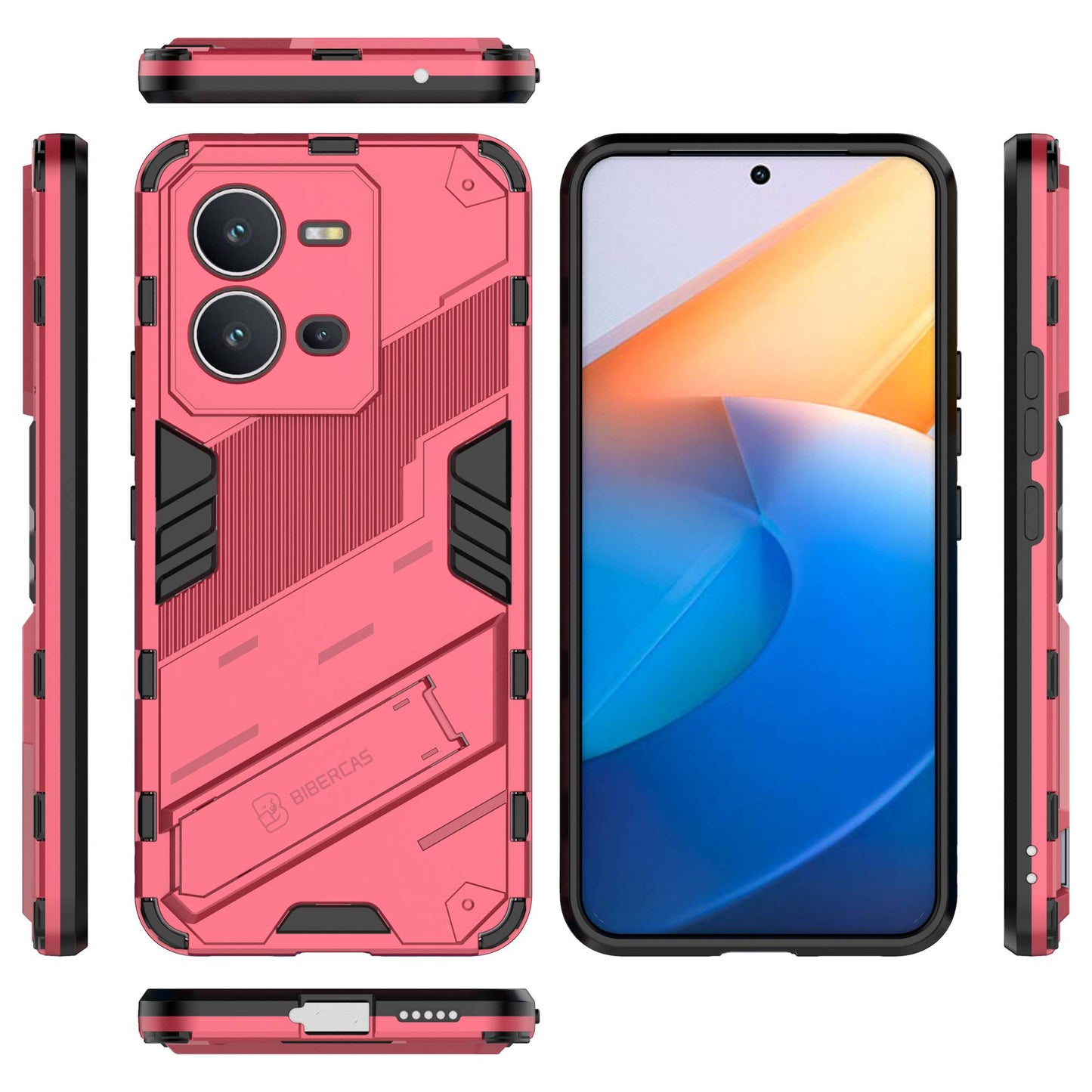 Hard PC + Soft TPU Anti-drop Case for vivo V25 5G, Kickstand Cell Phone Shockproof Cover