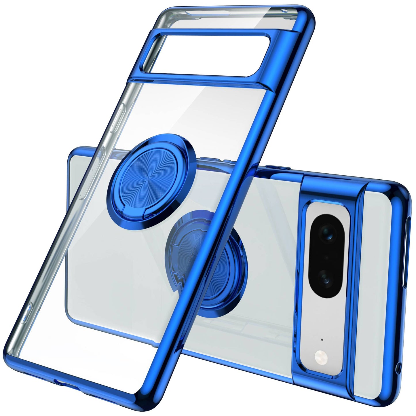 For Google Pixel 7 5G Electroplating TPU Phone Case Rotary Ring Holder Kickstand Transparent Back Cover