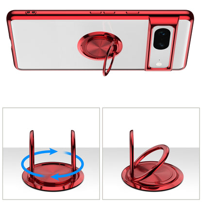 For Google Pixel 7 5G Electroplating TPU Phone Case Rotary Ring Holder Kickstand Transparent Back Cover