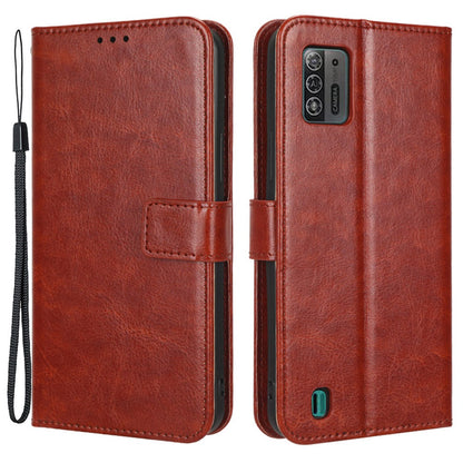 For ZTE Blade A52 Lite 4G PU Leather Crazy Horse Texture Phone Cover Wallet Stand TPU Interior Protective Case with Strap