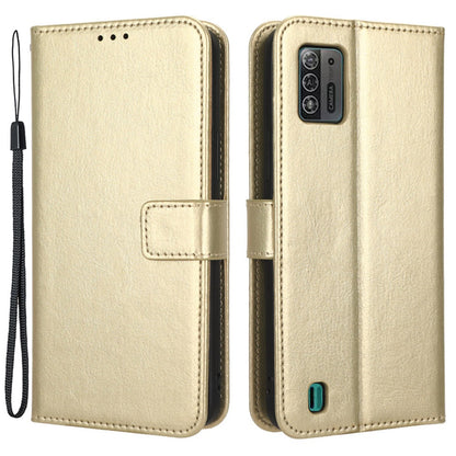 For ZTE Blade A52 Lite 4G PU Leather Crazy Horse Texture Phone Cover Wallet Stand TPU Interior Protective Case with Strap