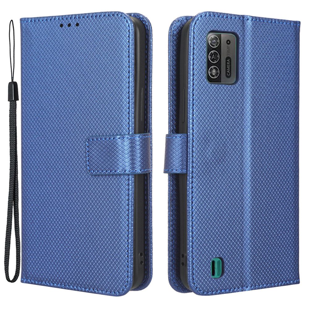 For ZTE Blade A52 Lite 4G Diamond Texture PU Leather Wallet Phone Case Stand Design Full-Body Protective Cover with Strap