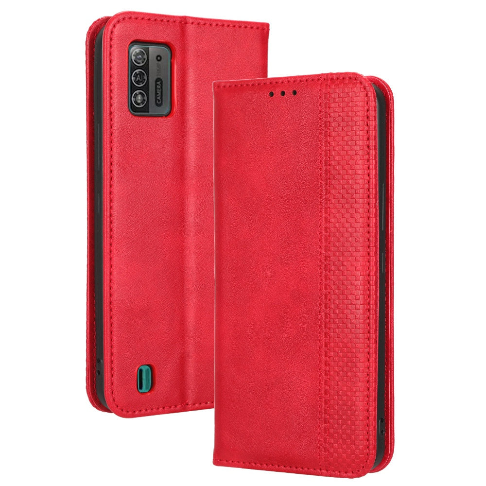 For ZTE Blade A52 Lite 4G Imprinted Pattern Wallet Phone Case Retro Texture PU Leather Magnetic Auto-absorbed Stand Protective Cover