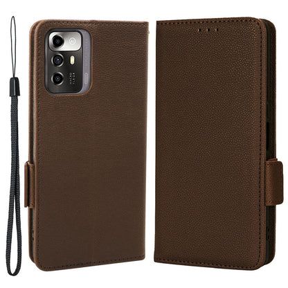 Litchi Texture Phone Case for ZTE Blade A72 5G, Stand Wallet PU Leather Magnetic Clasp Protective Cover