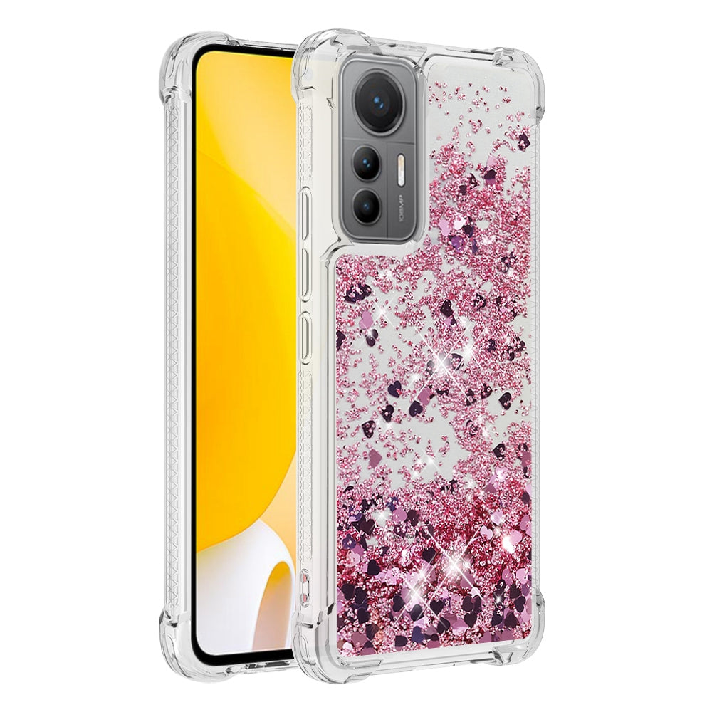 YB Quicksand Series-1 for Xiaomi 12 Lite 5G Soft TPU Drop-proof Cover Cellphone Protective Case with Liquid Floating Glitter Sequins