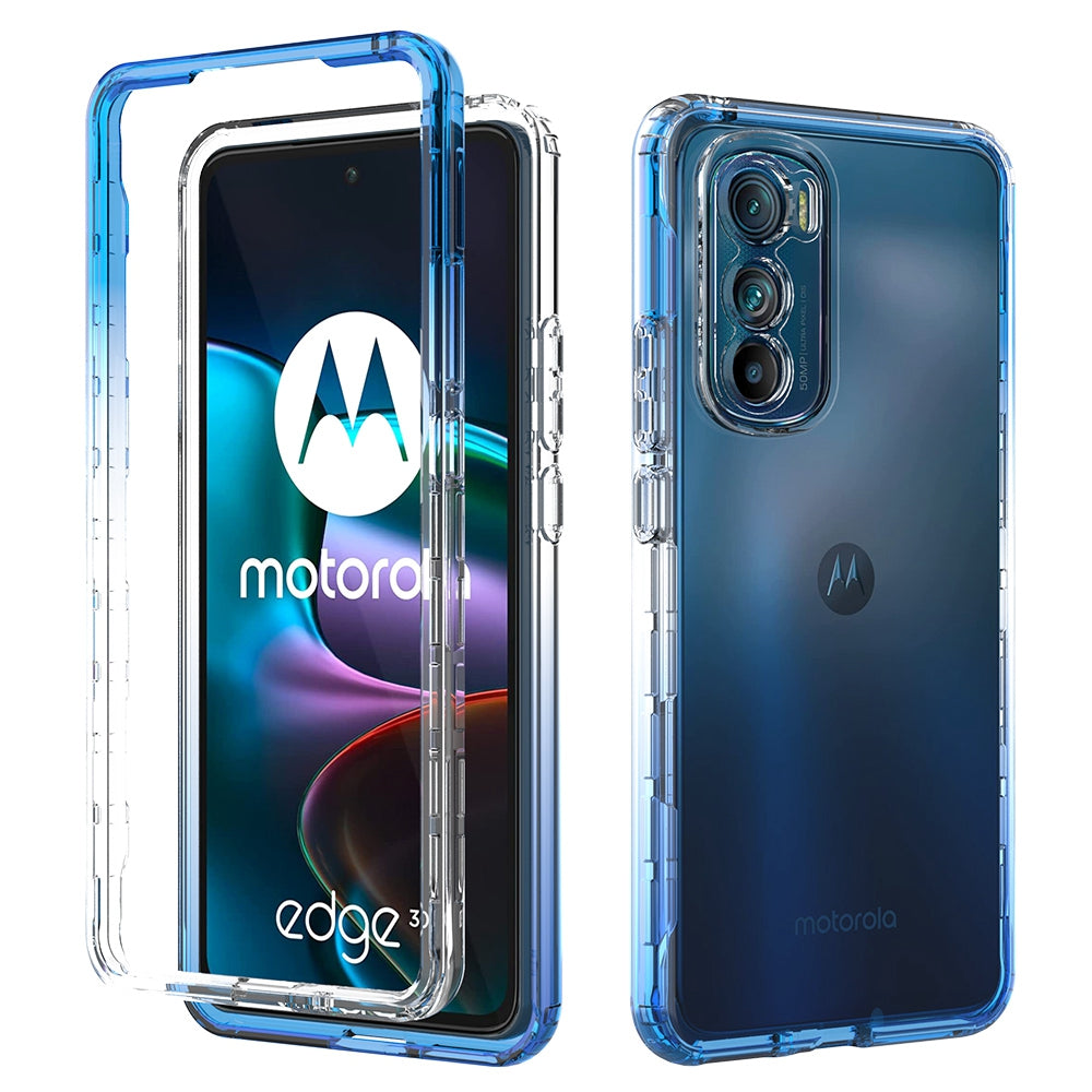 For Motorola Edge 30 5G Soft TPU + Hard PC Case Stylish Gradient Color Crystal Clear Anti-drop Phone Cover