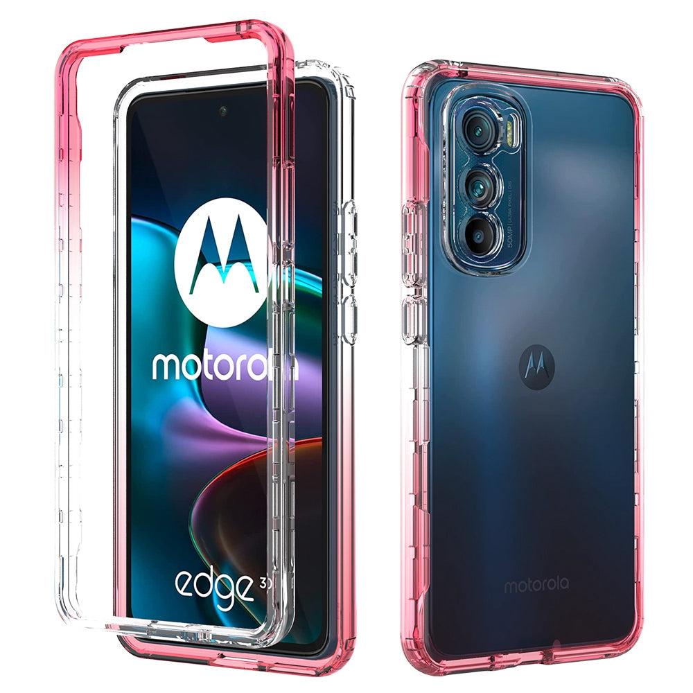 For Motorola Edge 30 5G Soft TPU + Hard PC Case Stylish Gradient Color Crystal Clear Anti-drop Phone Cover