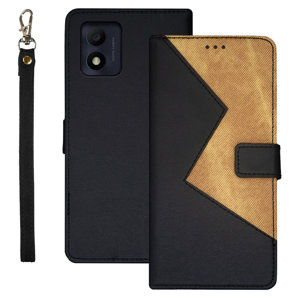 IDEWEI For Alcatel 1B (2022) Splicing PU Leather Stand Case Card Holder Magnetic Clasp Phone Cover with Hand Strap