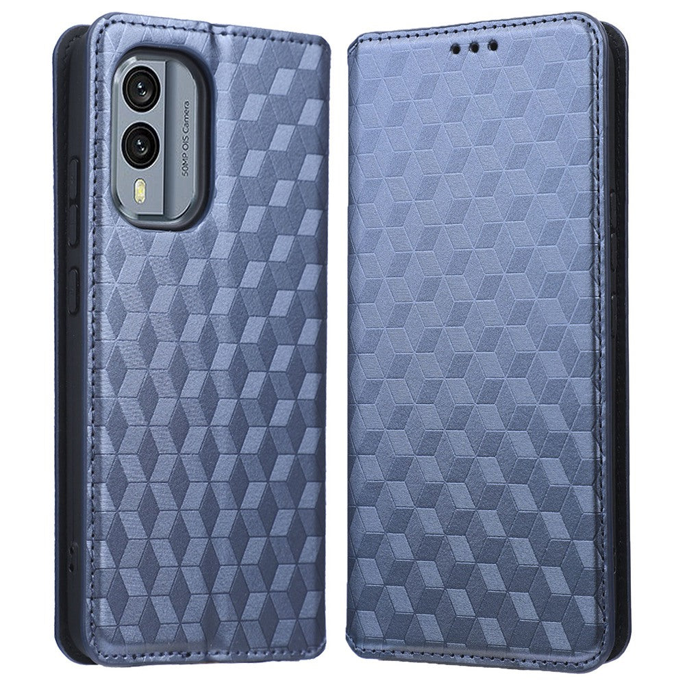 For Nokia X30 5G Rhombus Pattern Imprinted Magnetic Absorption Cover PU Leather Wallet Stand  Full Body Protective Phone Case