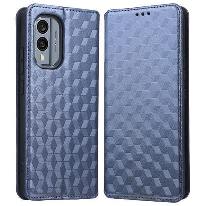 For Nokia X30 5G Rhombus Pattern Imprinted Magnetic Absorption Cover PU Leather Wallet Stand  Full Body Protective Phone Case