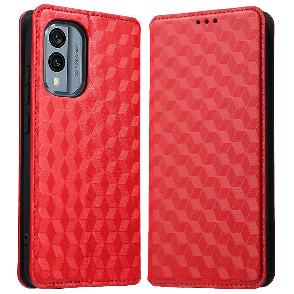 For Nokia X30 5G Rhombus Pattern Imprinted Magnetic Absorption Cover PU Leather Wallet Stand  Full Body Protective Phone Case