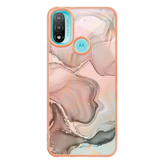 YB IMD Series-16 for Motorola Moto E20 / E30 / E40 Style E Marble Pattern IMD Phone Case Electroplating Frame 2.0mm TPU Anti-Scratch Shockproof Cover